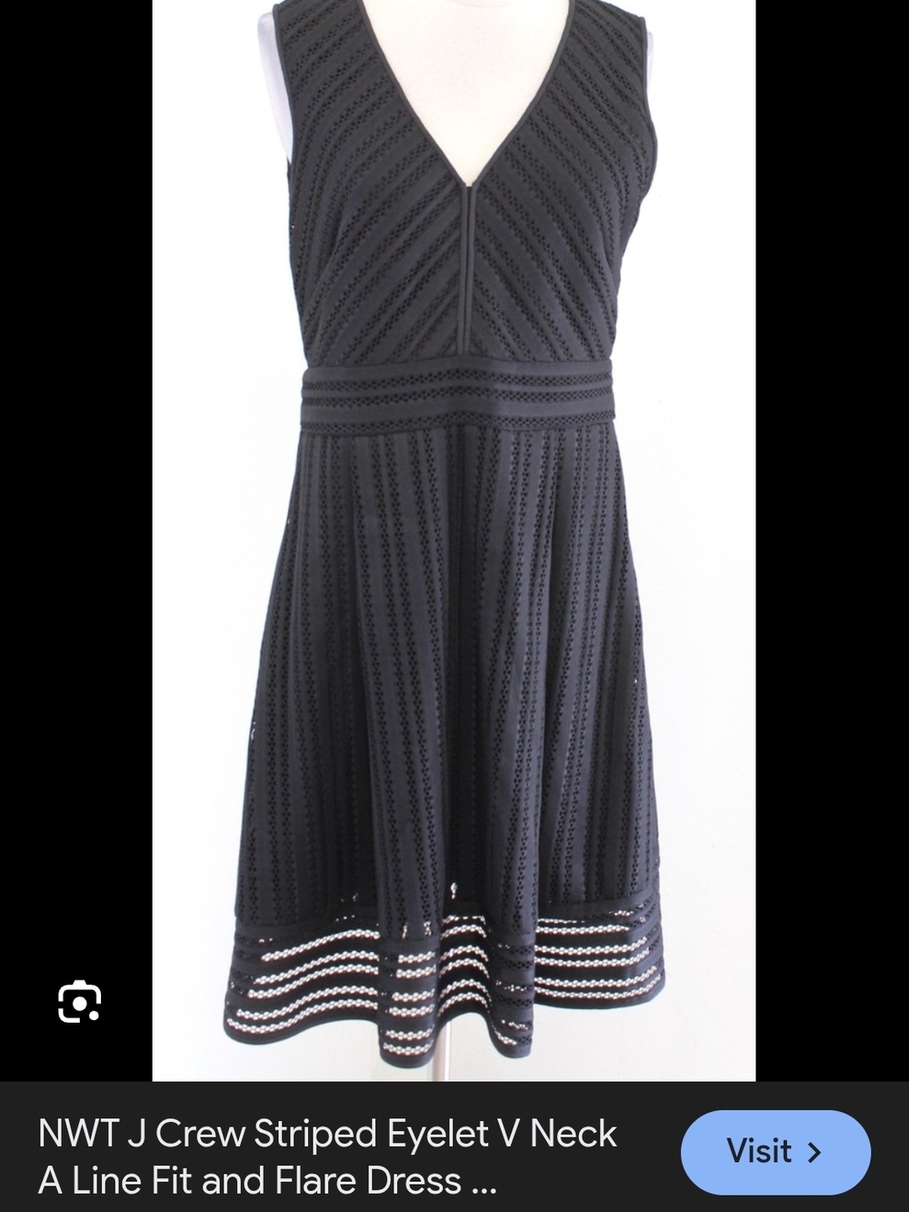 J. Crew Black Striped Eyelet V-Neck Midi Dress
